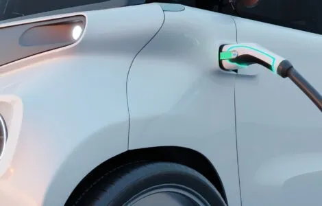 EV charging station with copy space,EV car with modern technology UI control information display